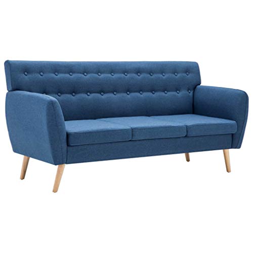 Tidyard Sofa de Salon Sofa Salon Moderno Sofá de 3 Plazas Azul Estructura de MDF y Tapicería de Tela y Patas de Madera Maciza 172 x 70 x 82 cm