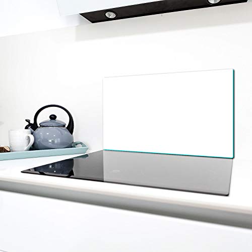 TMK - Placa protectora de vitrocerámica 80 x 52 cm 1 pieza cocina eléctrica universal para inducción, protección contra salpicaduras tabla de cortar de vidrio templado como decoración, color blanco