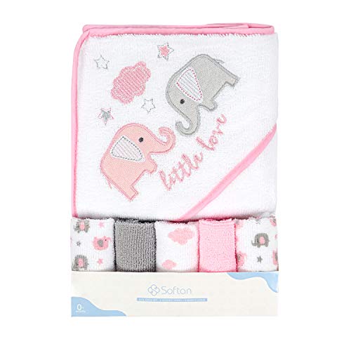 Toalla de baño con capucha y toallitas para bebé, Extra suave y ultra absorbente, Paquete de 6 regalos para recién nacidos y bebés, elefante