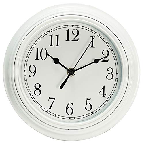 Topkey Reloj de pared silencioso cocina 9 pulgadas retro no ticking decorativo dormitorio oficina reloj de pared - blanco