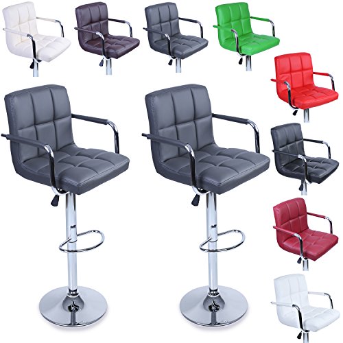 TRESKO® 2 x Taburetes de Bar, Disponible en 8, tapizado Confortable, Acabado de Cromo, Giratorio en 360°, Regulable en Altura de 62,0 – 82,5 cm, con reposapiés (Gris) TRESKO® 2 x Taburetes de Bar, Disponible en 8, tapizado Confortable, Acabado de Cromo, Giratorio en 360°, Regulable en Altura de 62,0 – 82,5 cm, con reposapiés (Gris)