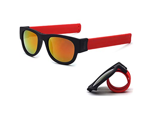 TUOTUO Gafas de Sol Polarizadas para Hombre Mujer, Súper Liviana Plegables Lentes Deportivas Protección 100% UV (Lente naranja pierna roja marco rojo)