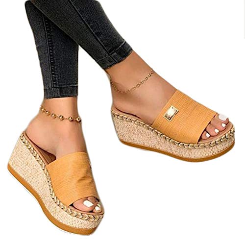 TWOYMM Sandalias Mujeres Verano Plataforma Cuña Flip Flops Soft Cómodo Zapatos Casuales Al Aire Libre Zapatillas Sandalias Damas,Amarillo,41