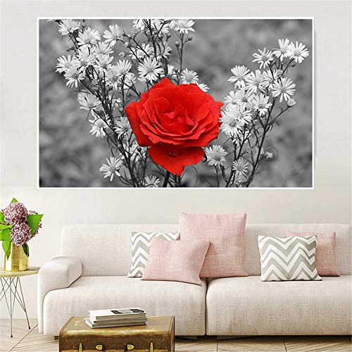 UHvEZ 1000 Piece Wooden Puzzle Black and White Wall Art Red Rose Jigsaw Puzzle Toy Family Wall Decoration Gift 50x75cm