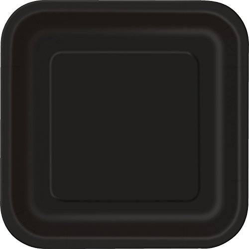 Unique Party- Paquete de 14 platos cuadrados de papel, Color negro, 23 cm (32060)