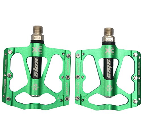 Upanbike. Pedales de plataforma de aluminio, para bicicleta de montaña, ultraligeras, de 1,42 cm, de triple rodamiento., verde