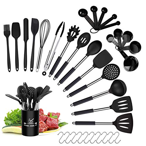 Utensilios de Cocina, 36 piezas Utensilios Cocina Profesional de Silicona, Juego de Utensilios de Cocina Resistentes al Calor y Antiadherentes con Espátula, Cuchara, Batidor, Pinza para Espagueti