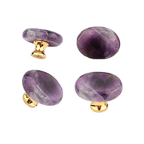 UULU 4 pomos de piedra originales de cristal natural para cajón, armario, armario, aparador, oficina en casa, bricolaje con dos tornillos de longitud (Amethyst)