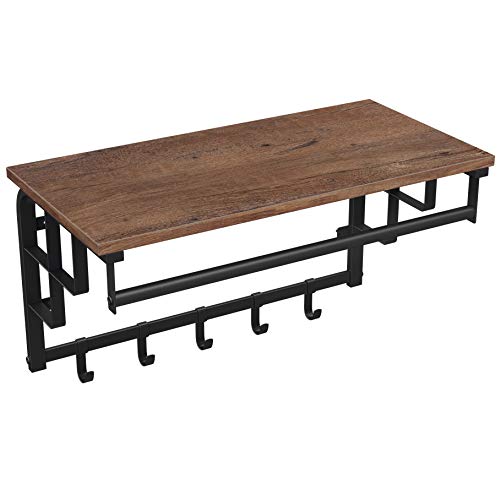 VASAGLE Perchero de pared vintage con 5 ganchos, Estante de pared, Estante mural de almacenamiento, estante de pared con barra colgante, para Entrada, Dormitorio,Marrón Avellana y Negro LCR012B03 VASAGLE Perchero de pared vintage con 5 ganchos, Estante de pared, Estante mural de almacenamiento, estante de pared con barra colgante, para Entrada, Dormitorio,Marrón Avellana y Negro LCR012B03