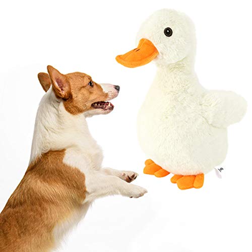 VavoPaw Juguete de Peluche Interactivo para Perros, 25 cm Pato Felpa Suave Sonoro con Papel Arrugado Sonido o Resistente Mordedura Alivio Ansiedad Compañero para Perritos, Amarillo+Naranja