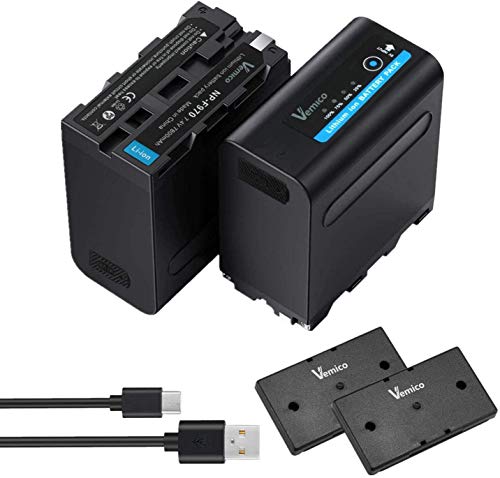 Vemico NP-F970/F960 Cargador de Batería 2x7800mAh NP F980/F530/F550/F570/F730/F750/F770/F930/F950 Batería Serie 4 LED Light Micro USB Cable para HDR-AX2000E/DCR-VX2100E/FDR-AX1E/HXR-NX3