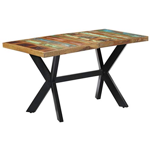 vidaXL Mesa Comedor Industrial Diseño Vintage Moderno Rústico Madera Maciza Reciclada Mueble Salón Cocina Interior Exterior Rectangular Multicolor