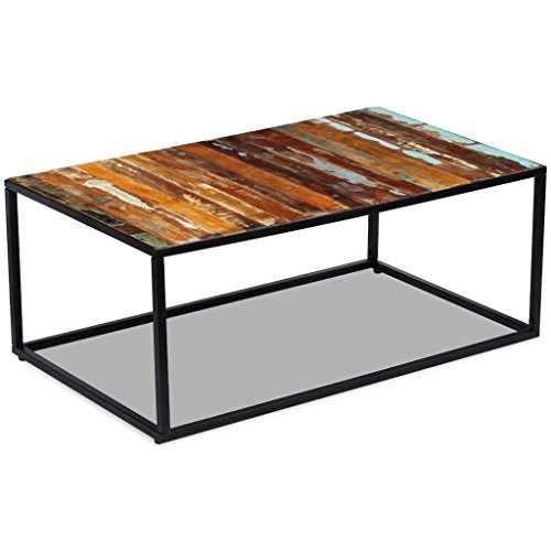 vidaXL Mesa de Centro Madera Maciza Reciclada y Acero 100x60x40 cm Hecha a Mano