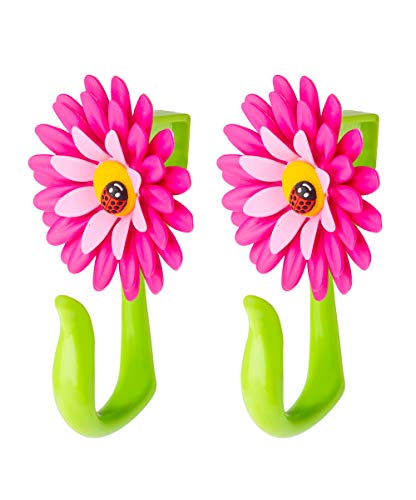 VIGAR Flower Power Gancho para Puerta, Rosa y Verde, Dimensiones: 8 x 5 x 12,5 cm, 2 Unidades