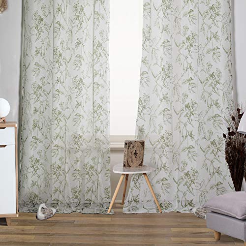 Viste tu hogar Pack 4 de Cortina Decorativa Semi Translúcida, Moderna y Elegante, para Salón o Habitación, 4 Piezas, 145 X 260 CM, Diseño Floral en Color Verde.