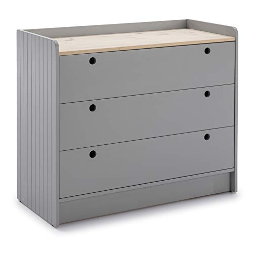 VS Venta-stock Cómoda de Noche Marla 3 cajones, Color Gris Claro, DM Lacado y Madera Natural, 90 cm (Largo) 40 cm (Profundo) 78 cm (Alto) VS Venta-stock Cómoda de Noche Marla 3 cajones, Color Gris Claro, DM Lacado y Madera Natural, 90 cm (Largo) 40 cm (Profundo) 78 cm (Alto)