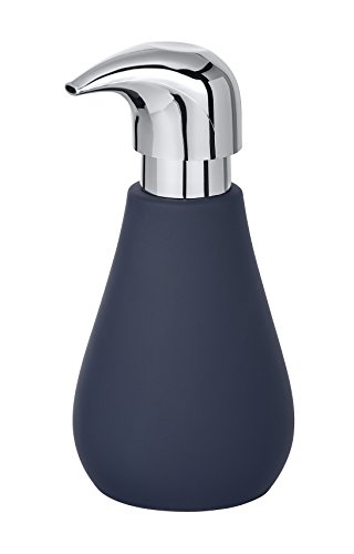 WENKO Dispensador de jabón Sydney azul oscuro - Dispensador de jabón líquido con recubrimiento antideslizante suave al tacto Capacidad: 0.32 l, Cerámica, 8.5 x 17 x 9 cm, Azul mate