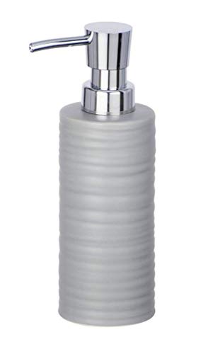 WENKO Dosificador de jabón Mila gris - Dispensador de jabón líquido Capacidad: 0.26 l, Cerámica, 6 x 18.5 x 8 cm, Gris