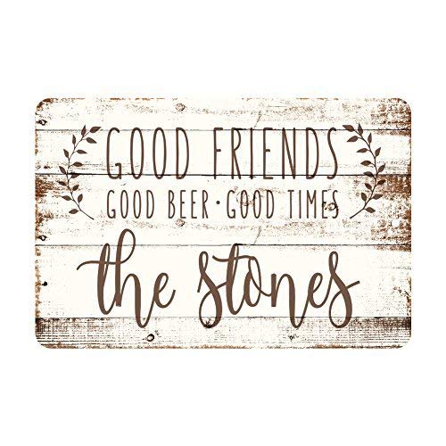 Wini2342ckey Letrero de decoración de pared vintage personalizado Good Friends, Good Beer, Good Times con aspecto de madera rústica, poste de metal para mujeres y hombres, 30 x 40 cm