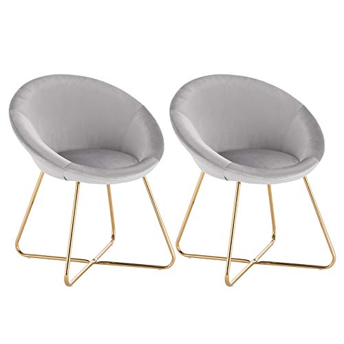 WOLTU 2X Sillas Cocina Silla Tapizada en Terciopelo Silla Nórdica Vintage Silla Salon Silla Metal Taburete de Oficina Sillas de Comedor Silla Respaldo Gris Claro BH217hgr-2