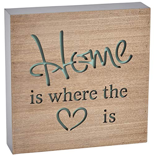 Wooden Block Sign - Home is Where the Heart is by Transomnia