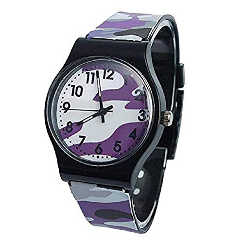 WSSVAN Mejor Venta de plástico Reloj PVC Cuarzo Reloj, Reloj de Dibujos Animados de Camuflaje de Silicona de plástico Reloj de Camuflaje de los niños del ejército Verde Reloj de Cuarzo (Púrpura)