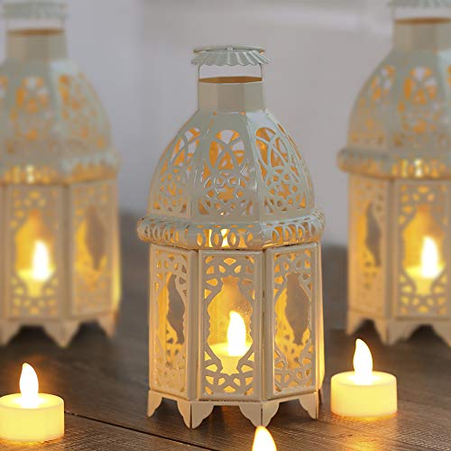 Wuudi Portavelas de metal, diseño de jaula de pájaros, estilo vintage, candelabro para bodas, fiestas, estilo marroquí, color blanco