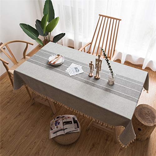 X-Labor - Mantel Rectangular de algodón y Lino, diseño de Rayas, Gris, 140 * 200 cm X-Labor - Mantel Rectangular de algodón y Lino, diseño de Rayas, Gris, 140 * 200 cm