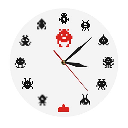 XXYMCB Retro Game Space Alien Invader Kid Room Reloj de Pared Pixel Art Invader Monster Arcade Juegos Modern Wall Clock Game Room Wall Art