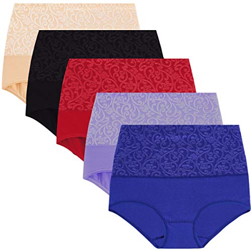 YaShaer Paquete de 5 Calzoncillos de algodón de Cintura Alta para Mujer con Control de Abdomen, Calzoncillos de recuperación de sección C, Suaves y elásticos