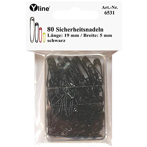 Yline 6531 - Set de 80 agujas de seguridad pequeñas (19 mm, sin níquel, tamaño pequeño), color negro