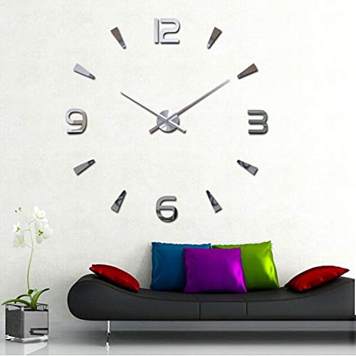 Yosoo Reloj de pared 3D con superficie de espejo, adhesivo decorativo para salón, oficina, habitación de estudio, decoración de reloj, regalo único