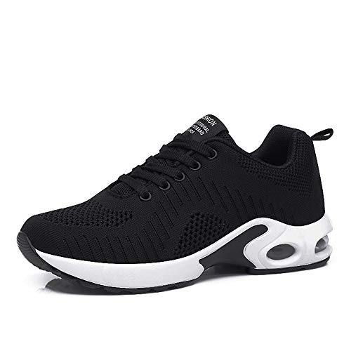 Zapatillas Deportivas de Mujer Air Cordones Zapatillas de Running Fitness Sneakers 4cm Negro-1 37