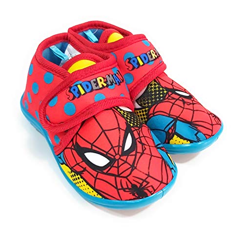 Zapatillas Spiderman de Estar por Casa - Zapatillas Marvel Spiderman Niños Pantuflas Media Bota Velcro (Numeric_22)
