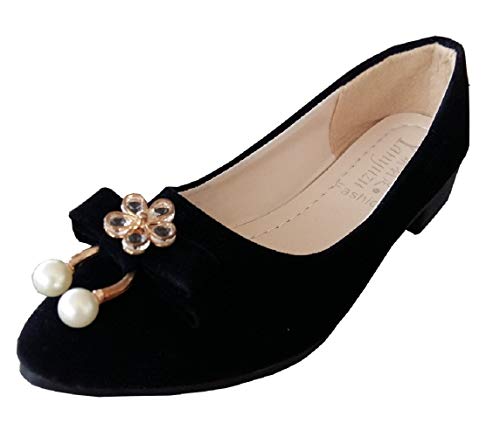 Zapatos - Bailarinas para Mujer - Color Negro - Gamuza sintética - Perlas Blancas - Hebilla en Forma de Flor - Talla 39 EU - Idea de Regalo de cumpleaños - Navidad - Fiesta