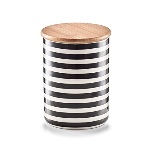 Zeller 19823 – Tarro con Tapa de bambú Stripes, cerámica, Color Blanco y Negro, 10 x 10 x 13 cm