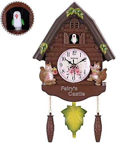 ZJWD Reloj De Cuco Reloj De La Selva Negra con Péndulo, Reloj De Pared con Forma De Pajarera con Voces De Pájaros Naturales, Reloj para Habitación Infantil,A