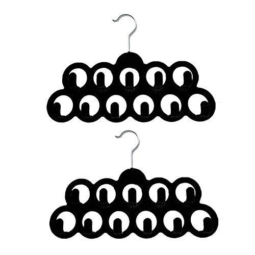2 perchas antideslizantes para colgar bufandas, ganchos giratorios de terciopelo con 11 agujeros, organizador de cinturón para hombres (negro)