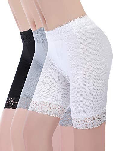 3 Piezas Pantalones Cortos de Encaje Ropa Interior Pantalones Cortos de Yoga Estiramiento Seguridad Leggings Calzoncillos para Mujeres Chicas (Set 3, XL - XXL Tamaño)