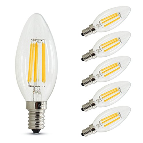 6 Unidades, Bombillas Vela de Filamento LED E14 (Casquillo Fino) - 6W equivalente a 50W, 540 lúmenes, Color blanco cálido 2700K. Bombilla retro vintage