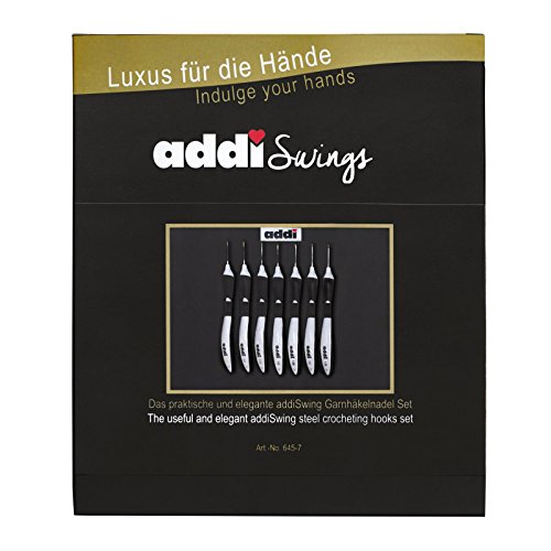 ADDI Swing - Estuche con 7 agujas de ganchillo (punta dorada, 24 x 6,5 x 2 cm), color negro