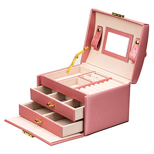 pulseras pendientes forro de terciopelo caja de viaje extraíble para anillos J11-6blanco organizador de joyas con espejo ADEL DREAM Joyero con 2 cajones 