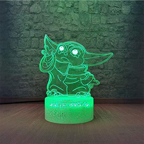 ADIS Lámpara de ilusión 3D Luz de Noche LED Baby Yoda Watch The Sky Star Wars Master Yoda Bulb The Mandalorian Niños Lavadora Dormitorio Oficina Decoración