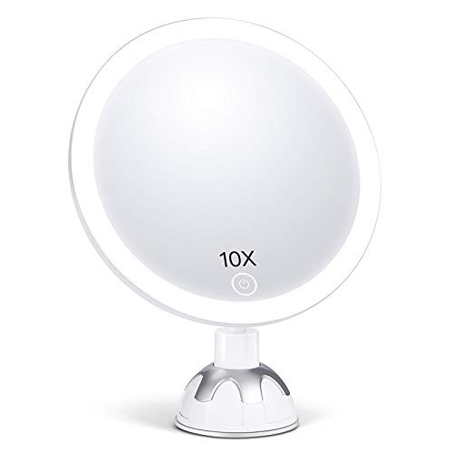 AEVO Espejo 10x Aumentos para Maquillaje con Iluminación, 30 Luces LED y Reflejo HD, 3 Modos Iluminación Regulable, Rotación 360 grados, USB o Pilas