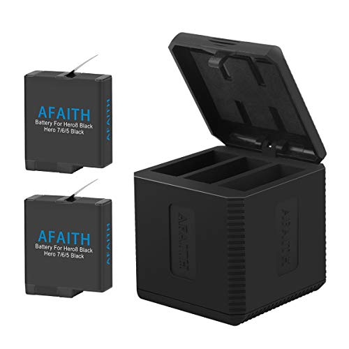 AFAITH Cargador de batería para gopro, Cargador rápido de 3 canales + 2 baterías de Las PC para Accesorios para cámaras GoPro Hero 5/6/7/8 Black Hero 2018 AFAITH Cargador de batería para gopro, Cargador rápido de 3 canales + 2 baterías de Las PC para Accesorios para cámaras GoPro Hero 5/6/7/8 Black Hero 2018