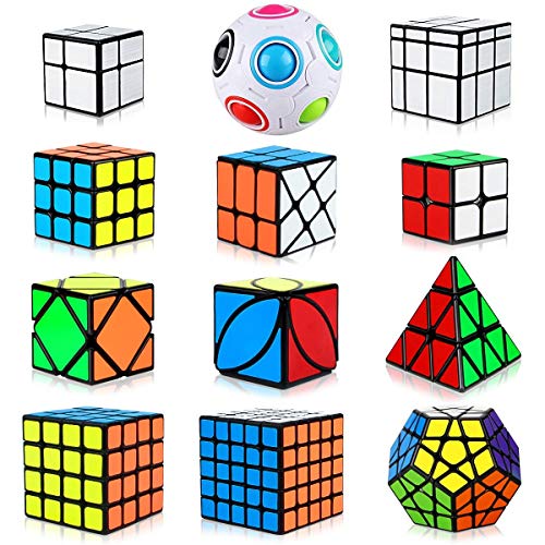 Aiduy Speed Cube Set 12 Piezas, Cubo Piramide Triángulo 2x2 3x3 4x4 5x5 Cubo Mágico Profesional, Cubo Megaminx + Cubo Skew Ivy + Cubo Mirror + Magic Rainbow Ball Speed Cube