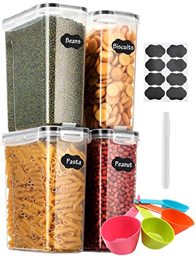 Aitsite Recipientes para Cereales Juego de 4 (4L) Botes Cocina Tarro de Almacenamiento Plasico con Tapa Hermética Sin BPA para Almacenar Cereales, Pasta, Arroz, Harina, Etc