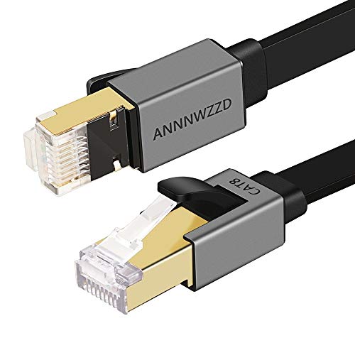 ANNNWZZD Cable Ethernet Cat 8, Cable de Red LAN Plano, Parche de Alta Velocidad de 40 Gbps, 2000 MHz con Conector RJ45 Chapado (2M)