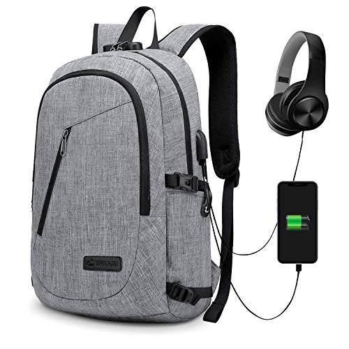 Anti-theft Business Laptop Backpack With USB Charge Port ,Lightweight Outdoor Waterproof Travel College Backpack -Gris