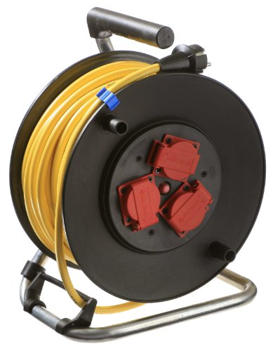 AS Schwabe 10136 - Carrete alargador de cable (metal, 25 m, diámetro de 230 mm, IP44 en exteriores), color amarillo